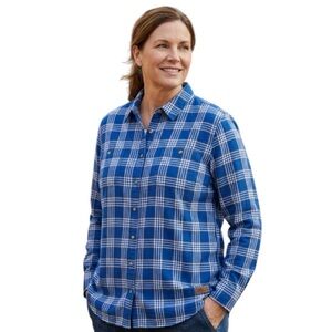 Duluth Trading Co Women’s 65505 Free Swingin’ Flannel Shirt Blue Plaid 2XL